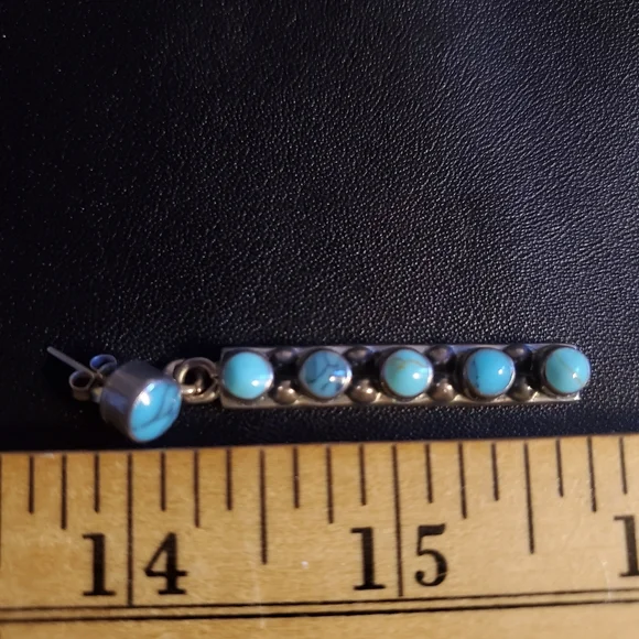 Turquoise Sterling Earrings Vintage Natural Stone 2"L - Picture 3 of 4
